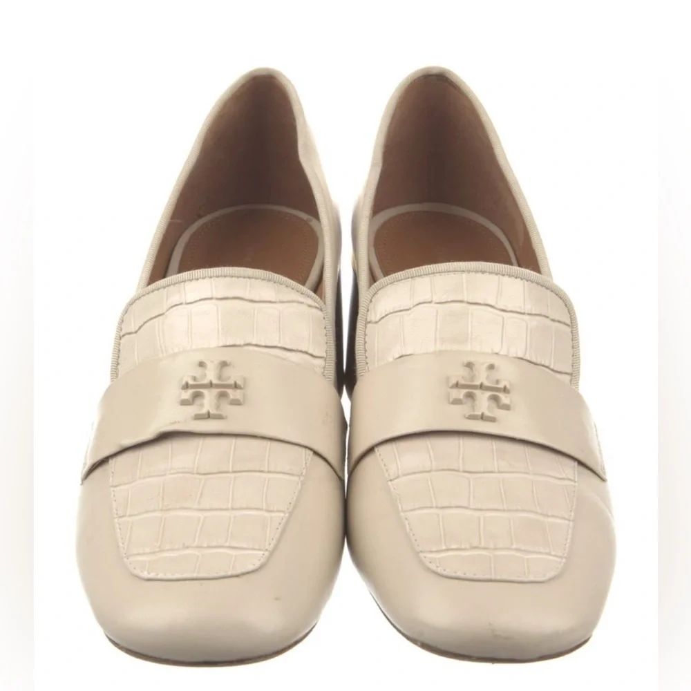 Tory Burch Everly Women Loafers Cream Embossed Croc Leather Block Heel size 7 - Picture 2 of 7